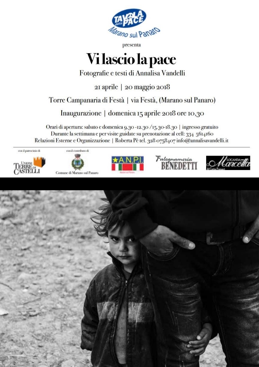 bombardamento di Festà: Locandina con le informazioni relative alla mostra Vi lascio la pace, di Annalisa Vandelli