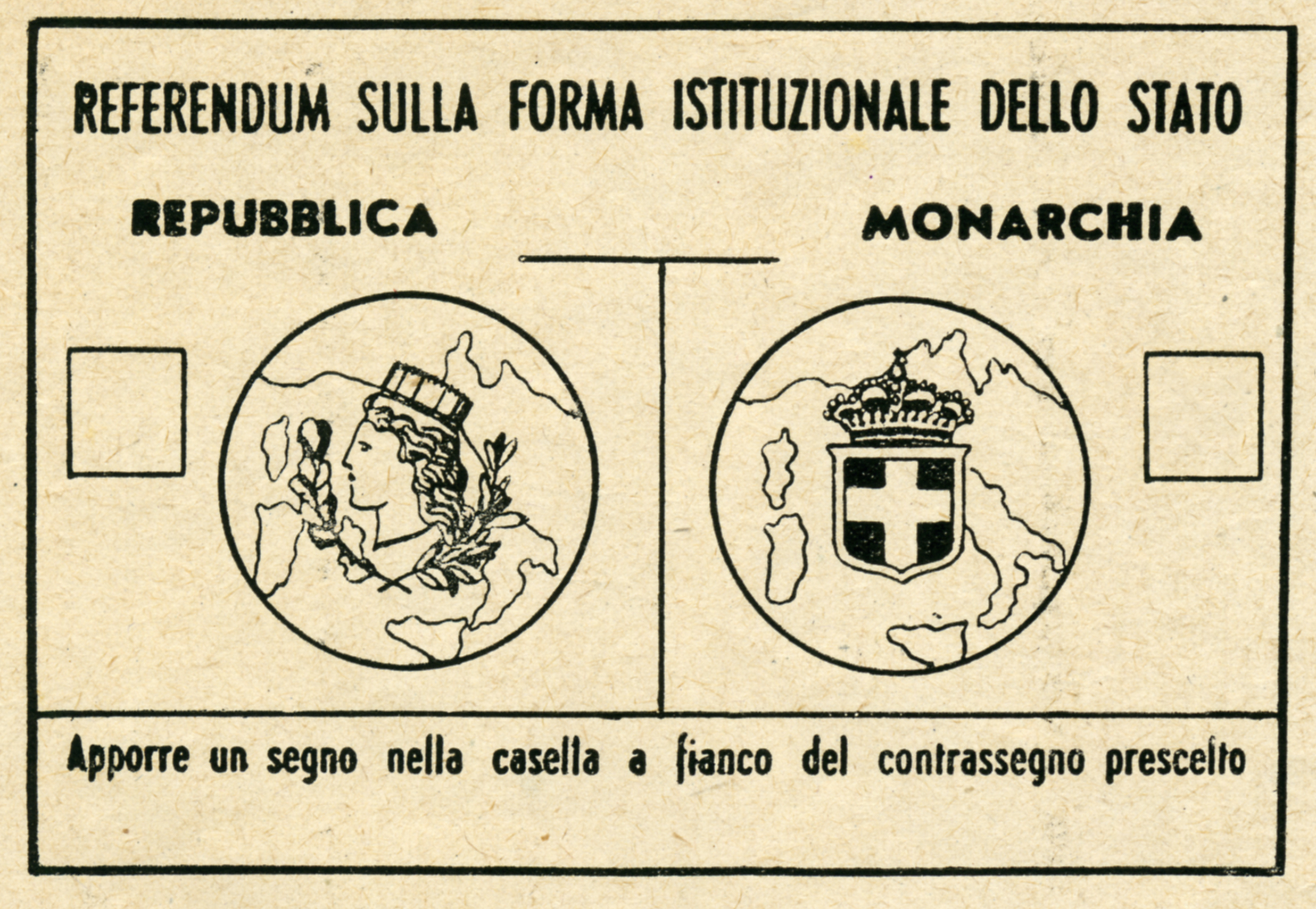 Storia della Costituzione. La scheda che gli elettori italiani ricevettero il 2 giugno 1946, in occasione del referendum sulla forma istituzionale dello Stato. Nello stesso giorno furono scelti i membri dell'Assemblea costituente, che nei 18 mesi successivi avrebbe elaborato la Costituzione
