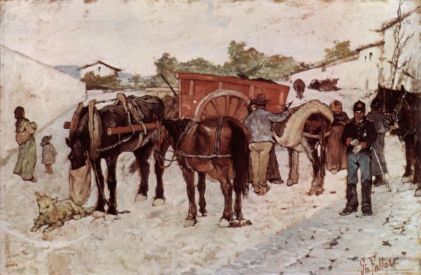 Giovanni Fattori, Strada di campagna con i contadini e soldati, 1880-1890 - quando si dormiva con la porta aperta