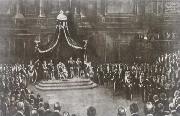Vittorio Emanuele III inaugura la XXIV legislatura del Regno d'Italia (1913-1919). Immagine via Wikimedia Commons - Democrazia e populismo