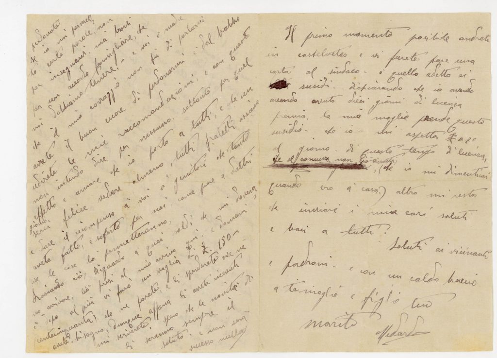 Una delle lettere scritte da Medardo Venturelli a Maria Borelli. Lettere dal fronte.
