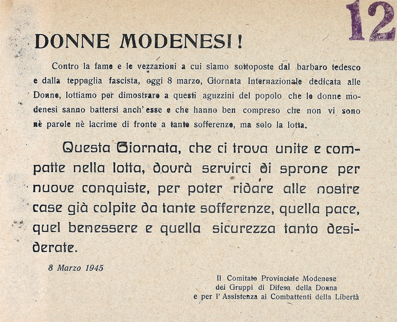 25 aprile a Modena: volantino GDD 8 marzo 1945