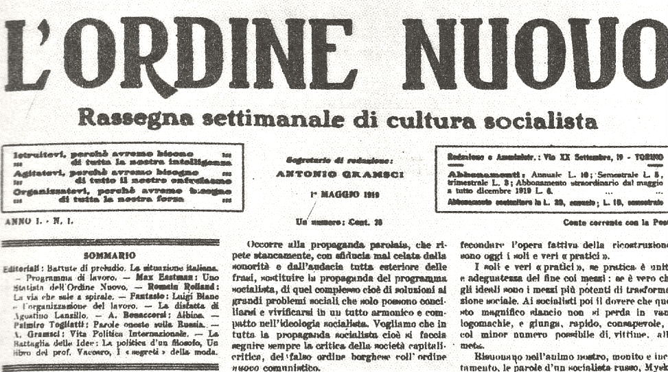 Il 1° maggio 1919 uscì il primo numero del settimanale socialista L'Ordine Nuovo, che Antonio Gramsci firmò come segretario di redazione.
