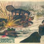 Storia del terrorismo in Italia. Poster a colori del 1909-1910 che rappresenta un attentato nelle strade di Varsavia, attribuendone la responsabilità a una terrorista. Quest'immagine ha permesso di riflettere sulle modalità di rappresentazione del terrorismo nell'Europa di inizio del Novecento.