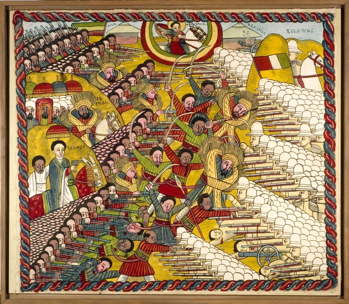 Storia della Libia. Dipinto etiope che raffigura la battaglia di Adua (1896)