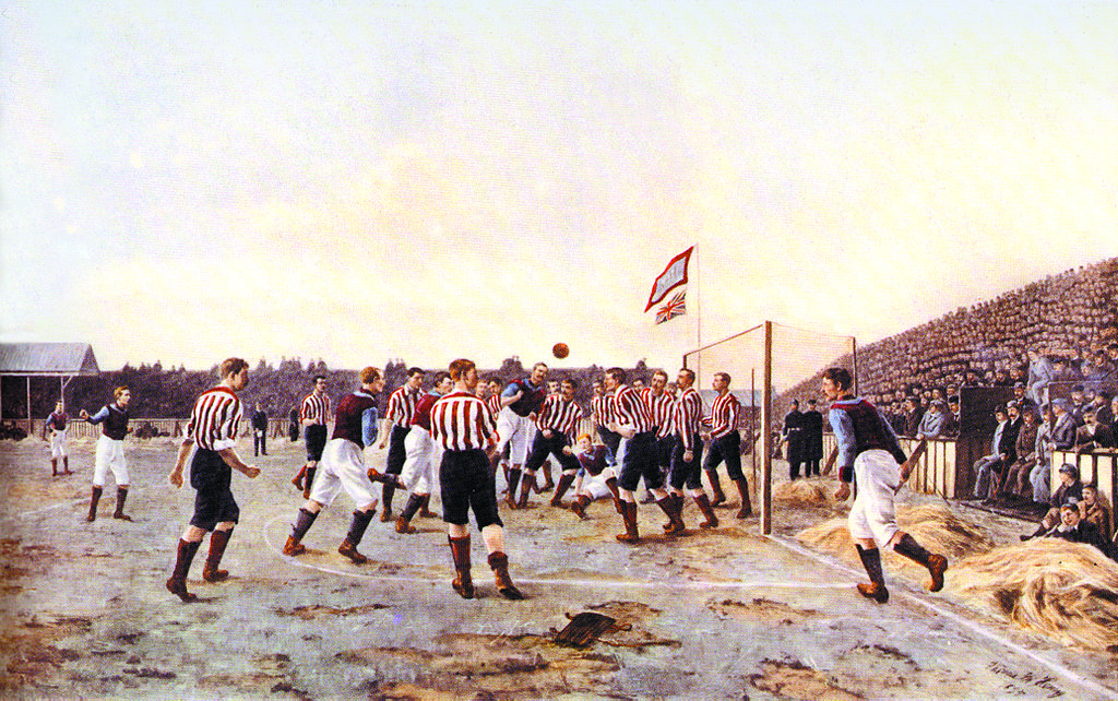 Una delle prime rappresentazioni artistiche al mondo dedicate al gioco del calcio, il dipinto Sunderland v. Aston Villa di Thomas M. M. Hemy (anche noto come A Corner Kick), 1895.