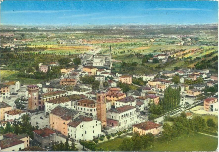 Castelnuovo Rangone e le sue campagne in un'illustrazione del secondo dopoguerra. Foto archivio Gruppo Mezaluna-Mario Menabue. Storia della Costituzione