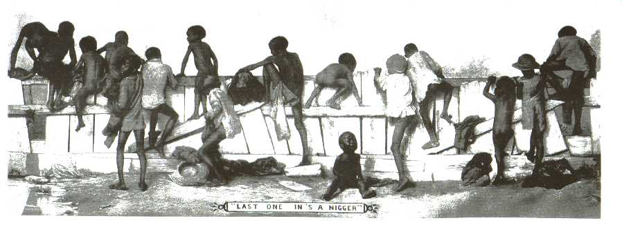 1890 circa. Vignetta statunitense a sfondo razzista, costruita per schernire gli afroamericani. Immagine via Wikimedia commons