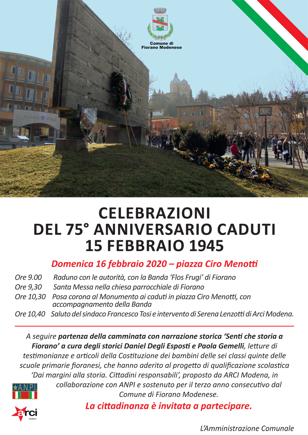 Fiorano modenese piazza Ciro Menotti: celebrazioni dell'anniversario dei caduti del 15 febbraio 1945