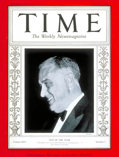 La copertina che il settimanale "Time" dedica a Franklin Delano Roosevelt nel 1935 per i tentativi di risposta alla Grande Depressione