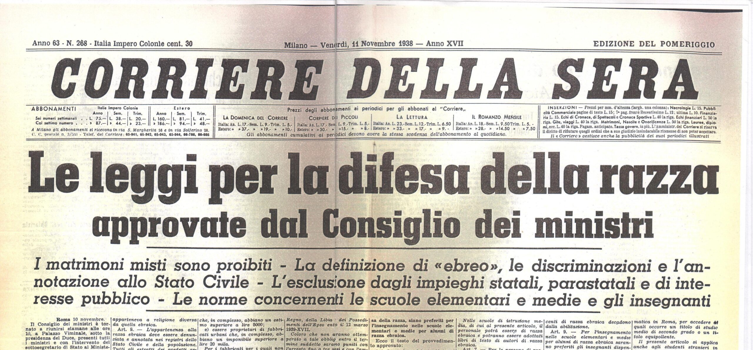 Leggi razziali in Italia: Corriere della Sera