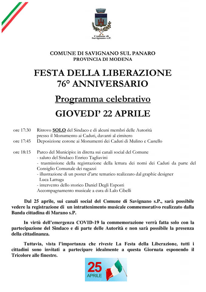 Resistenza a Savignano sul Panaro: il programma del 22 aprile