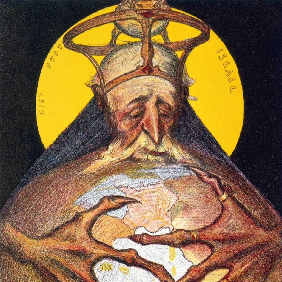Illustrazione caricaturale antisemita, che ritrae Rothschild con il mondo tra le mani, pubblicata sul giornale francese "Le Rire" il 16 aprile 1898